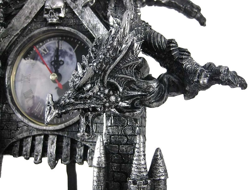 DWK Dragon Vintage Pendulum Clock | Victorian Halloween Decor | Witchy Decor Gothic Home Decorative Desk Accessories | Dragon Home Decor Small Table Clocks - 13" - Image 2